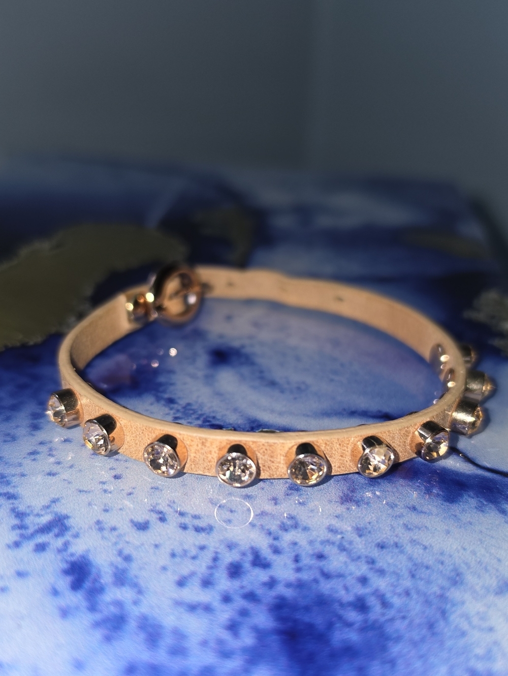 Real Leather Bracelet with Crystal Studs